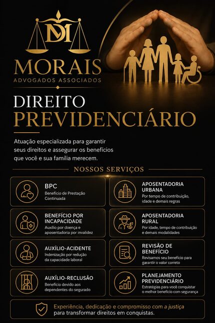 Arte do escritório sobre Direito Previdenciário, com a lista de serviços